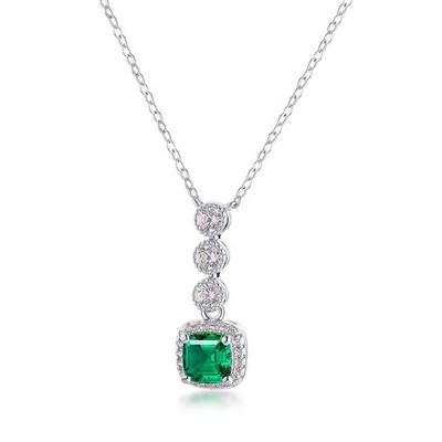Emerald Retro Pendant Clavicle Chain in 925 Silver with Pave Setting Inlay Technology