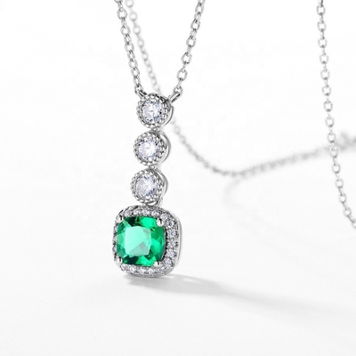Emerald Retro Pendant Clavicle Chain in 925 Silver with Pave Setting Inlay Technology