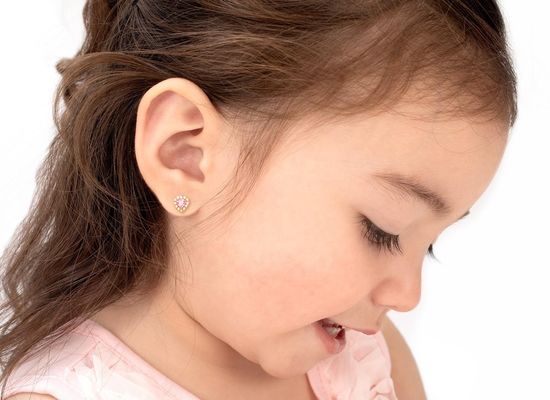 925 스터링 은 심장 모양 핑크 & 화이트 CZ 스터드 귀걸이