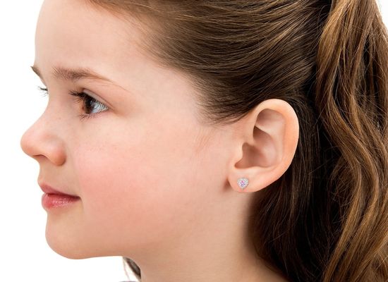 925 스터링 은 심장 모양 핑크 & 화이트 CZ 스터드 귀걸이