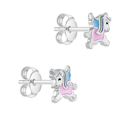 8*10mm Safely Enamel Colors Magical Unicorn 925 Sterling Silver Stud Children Earrings Jewelry