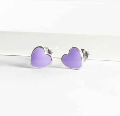 925 Sterling Silver Heart Shape Pink Enamel Stud Earrings for Little Girls' Tradition