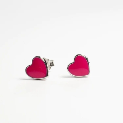 925 Sterling Silver Heart Shape Pink Enamel Stud Earrings for Little Girls' Tradition