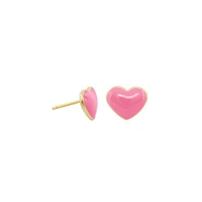 925 Sterling Silver Heart Shape Pink Enamel Stud Earrings for Little Girls' Tradition