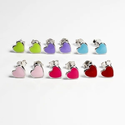 925 Sterling Silver Heart Shape Pink Enamel Stud Earrings for Little Girls' Tradition