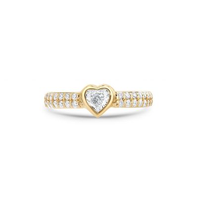14K Gold Double Row Pave Diamond Heart-Shaped Engagement Ring Size 5-10 with AAA CZ Stone