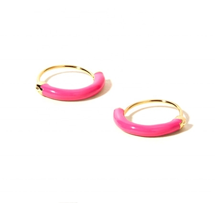 925 스털링 실버 이어링 18MM 직경 후프, 핫 핑크 에나멜 및 18K 골드 플레이팅