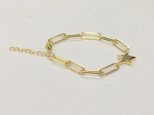 925 Sterling Silver Tiny Star Charm Bracelet with 18K Gold Plating and 12mm Star Charm