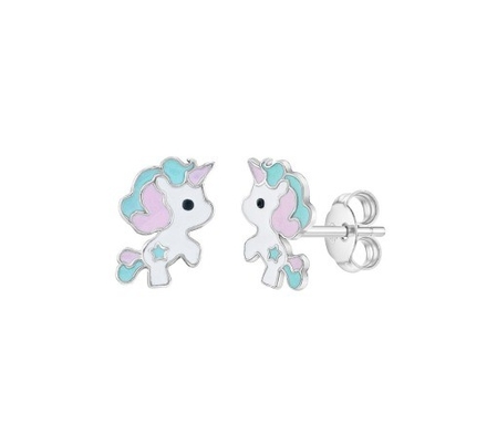 Wholesales White Enamel Unicorn Fantasy 925 Silver Earrings Girls' Enamel Colors White