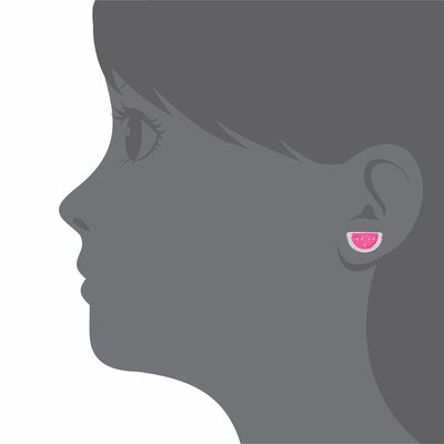 선물용 실버 핑크 그린 에나멜 수박 어린이용 나사형 귀걸이