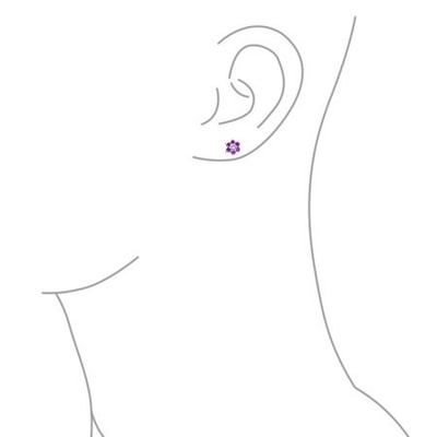 꽃 아메티스트 CZ 탄생석 아기 소녀 925 스터링 은 스크루 백 스터드 귀걸이
