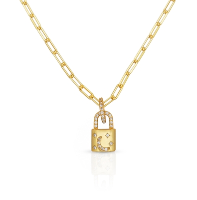 18K 금 금 목걸이 Pendant Pave 흰색 CZ 링크 체인 목걸이 약혼