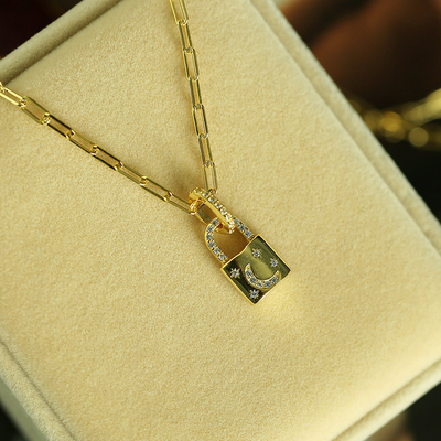 18K 금 금 목걸이 Pendant Pave 흰색 CZ 링크 체인 목걸이 약혼