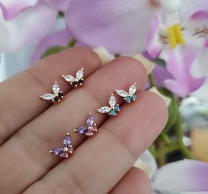 18K 금 마키즈 컷 티루키즈 CZ 925 스터링 실버 플러플리 스드 귀걸이 여성용