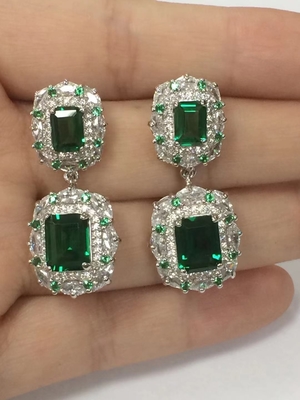 925 Sterling Silver Dubai Engagement Women's Earrings with Brazilian Emerald Gemstone