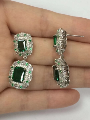925 Sterling Silver Dubai Engagement Women's Earrings with Brazilian Emerald Gemstone