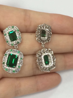 925 Sterling Silver Dubai Engagement Women's Earrings with Brazilian Emerald Gemstone