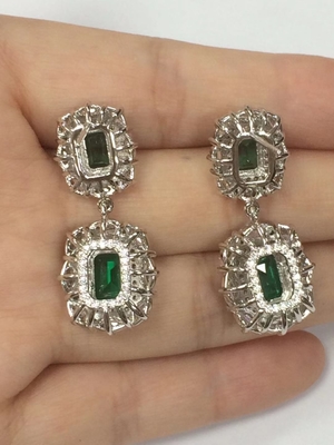 925 Sterling Silver Dubai Engagement Women's Earrings with Brazilian Emerald Gemstone