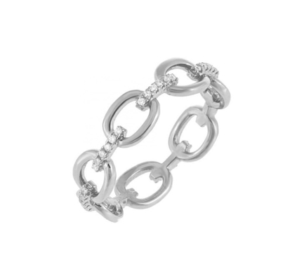 Silver 14K Gold Plated Link Ring with Clear CZ Offered by OEM in Silver