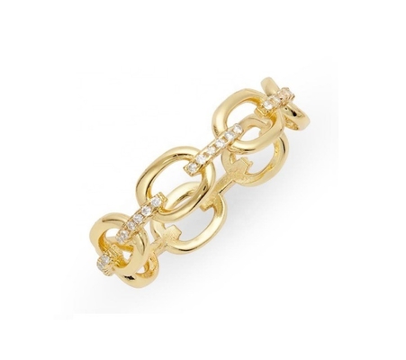 Silver 14K Gold Plated Link Ring with Clear CZ Offered by OEM in Silver