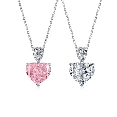 S925 여성용 은색 목걸이 분홍색 심장 흰색 낙엽 Pear CZ Pendant 목골 사슬