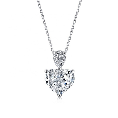 S925 여성용 은색 목걸이 분홍색 심장 흰색 낙엽 Pear CZ Pendant 목골 사슬