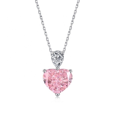 S925 여성용 은색 목걸이 분홍색 심장 흰색 낙엽 Pear CZ Pendant 목골 사슬