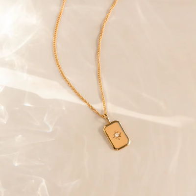 직사각형 작은 별 925 스터링 은 금색 목걸이