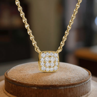 18K 금 도금 925 스털링 실버 스퀘어 큐빅 지르코니아 펜던트 목걸이