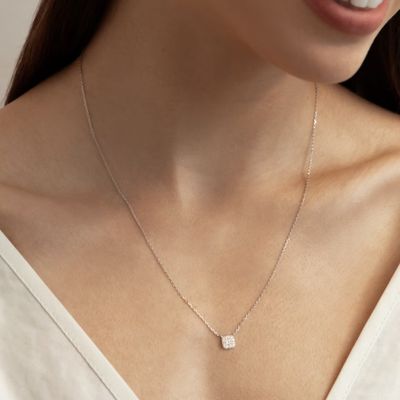 18K 금 도금 925 스털링 실버 스퀘어 큐빅 지르코니아 펜던트 목걸이