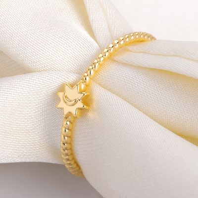 925 스터링 은 달 태양 반지 18K 금 접착 유니섹스 보석