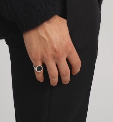 18K 금 도금 블랙 오닉스 925 스털링 실버 남성 시그넷 링