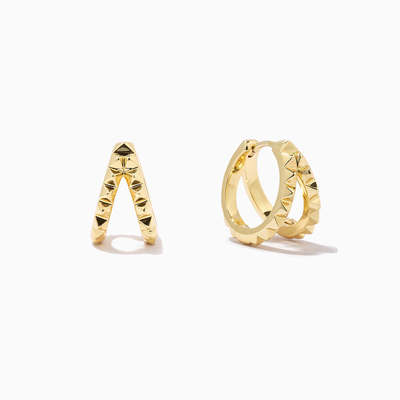 독특한 18K 금도금 피라미드 925 스털링 실버 더블 허기 귀걸이 청키 방수 주얼리