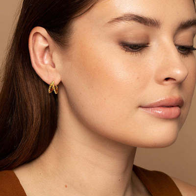 독특한 18K 금도금 피라미드 925 스털링 실버 더블 허기 귀걸이 청키 방수 주얼리