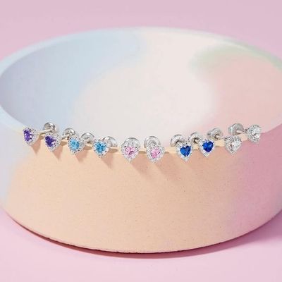925 스털링 실버 14K 골드 도금 하트 CZ 아기 스터드 귀걸이