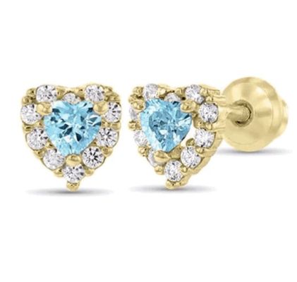 925 스털링 실버 14K 골드 도금 하트 CZ 아기 스터드 귀걸이