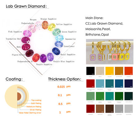 925 스털링 실버 유니콘 허기 이어링 16mm 핑크 CZ (어린이용)