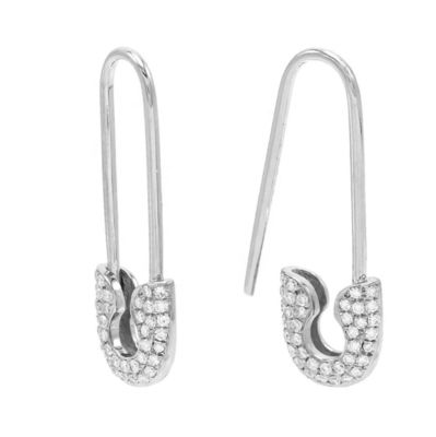 925 Sterling Silver Paperclip Hoop Earrings with Pave Zircon and Safety Pin Design for Women