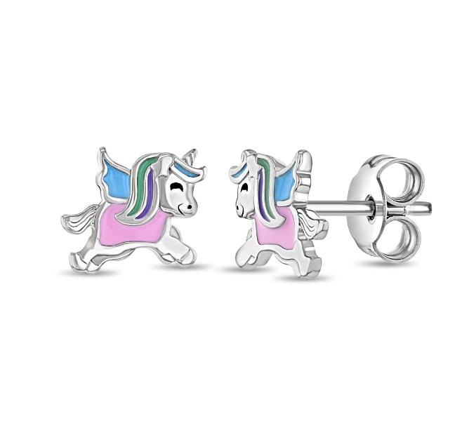 8*10mm Safely Enamel Colors Magical Unicorn 925 Sterling Silver Stud Children Earrings Jewelry
