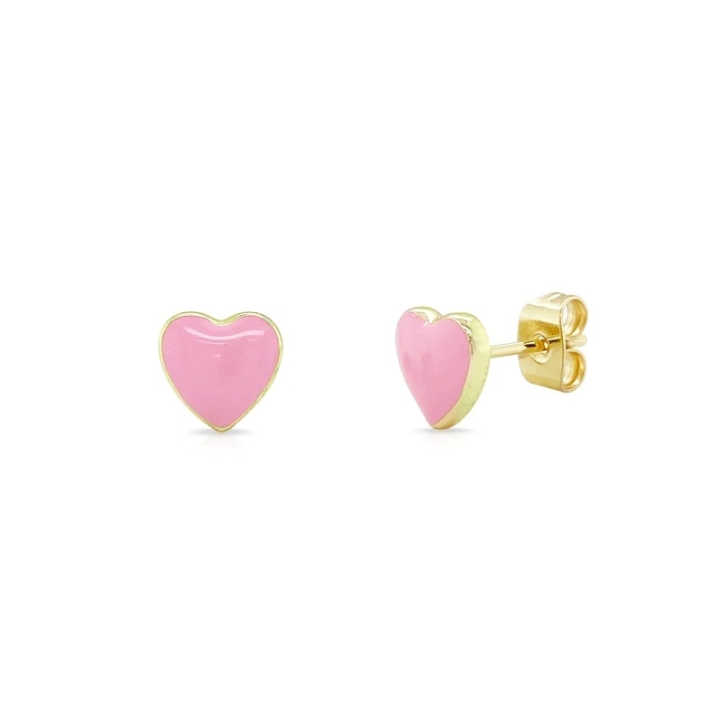 925 Sterling Silver Heart Shape Pink Enamel Stud Earrings for Little Girls' Tradition