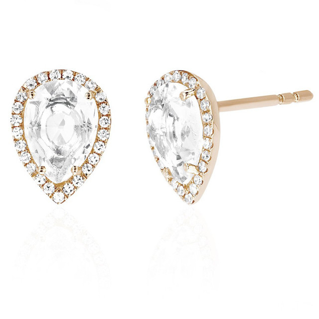 925 Sterling Silver 14K Gold Cubic Zircon Teardrop Shape Stud Earrings For Women Daily Jewelry