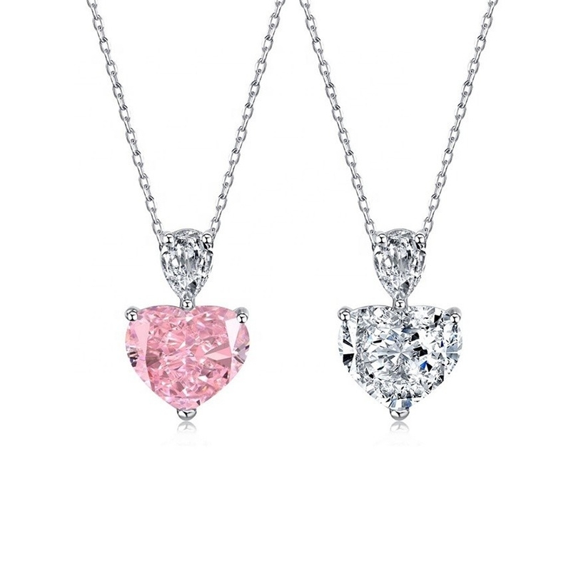 S925 여성용 은색 목걸이 분홍색 심장 흰색 낙엽 Pear CZ Pendant 목골 사슬