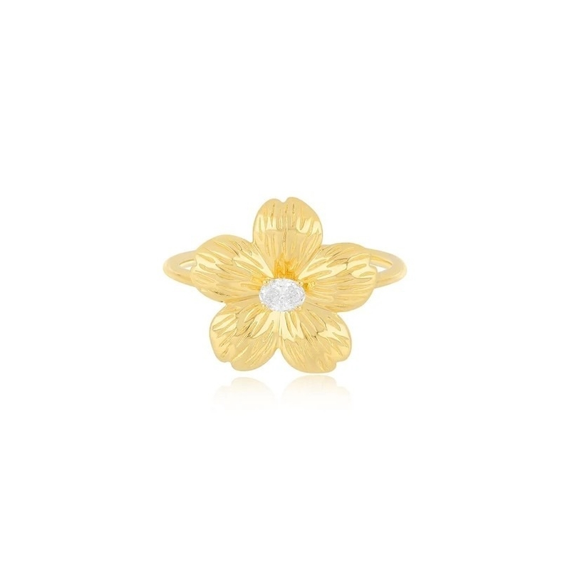 Forever Flower 18K 금으로 칠한 타원형 CZ 여자 반지 925 스터링 은 보석