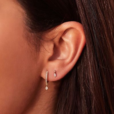 925 스털링 실버 마키즈 컷 지르콘 드롭 후프 귀걸이 약혼 기념품 12mm 후프 지름 2mm 두께