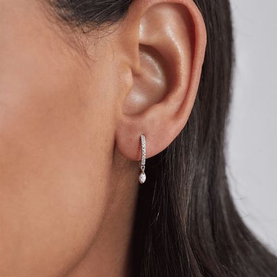 925 스털링 실버 마키즈 컷 지르콘 드롭 후프 귀걸이 약혼 기념품 12mm 후프 지름 2mm 두께