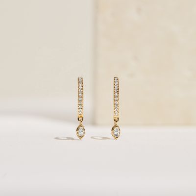 925 스털링 실버 마키즈 컷 지르콘 드롭 후프 귀걸이 약혼 기념품 12mm 후프 지름 2mm 두께