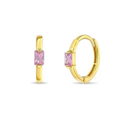 14K 금 도금 10mm 바게트 컷 핑크 큐빅 지르코니아 어린이 후프 귀걸이 (최소 주문 수량 50쌍)