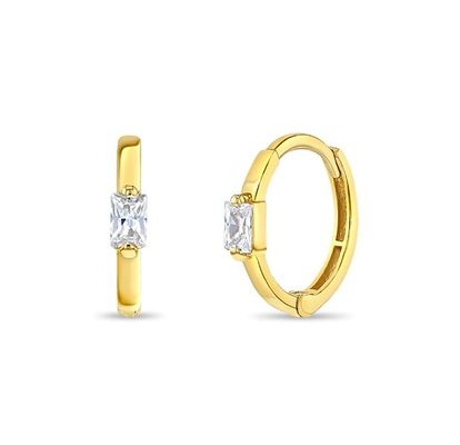 14K 금 도금 10mm 바게트 컷 핑크 큐빅 지르코니아 어린이 후프 귀걸이 (최소 주문 수량 50쌍)