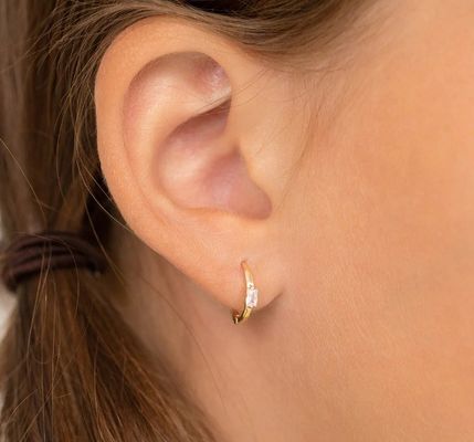 14K 금 도금 10mm 바게트 컷 핑크 큐빅 지르코니아 어린이 후프 귀걸이 (최소 주문 수량 50쌍)