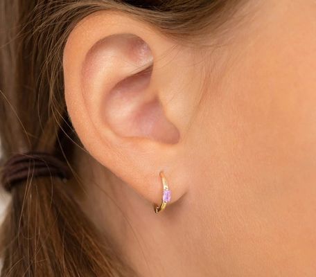 14K 금 도금 10mm 바게트 컷 핑크 큐빅 지르코니아 어린이 후프 귀걸이 (최소 주문 수량 50쌍)